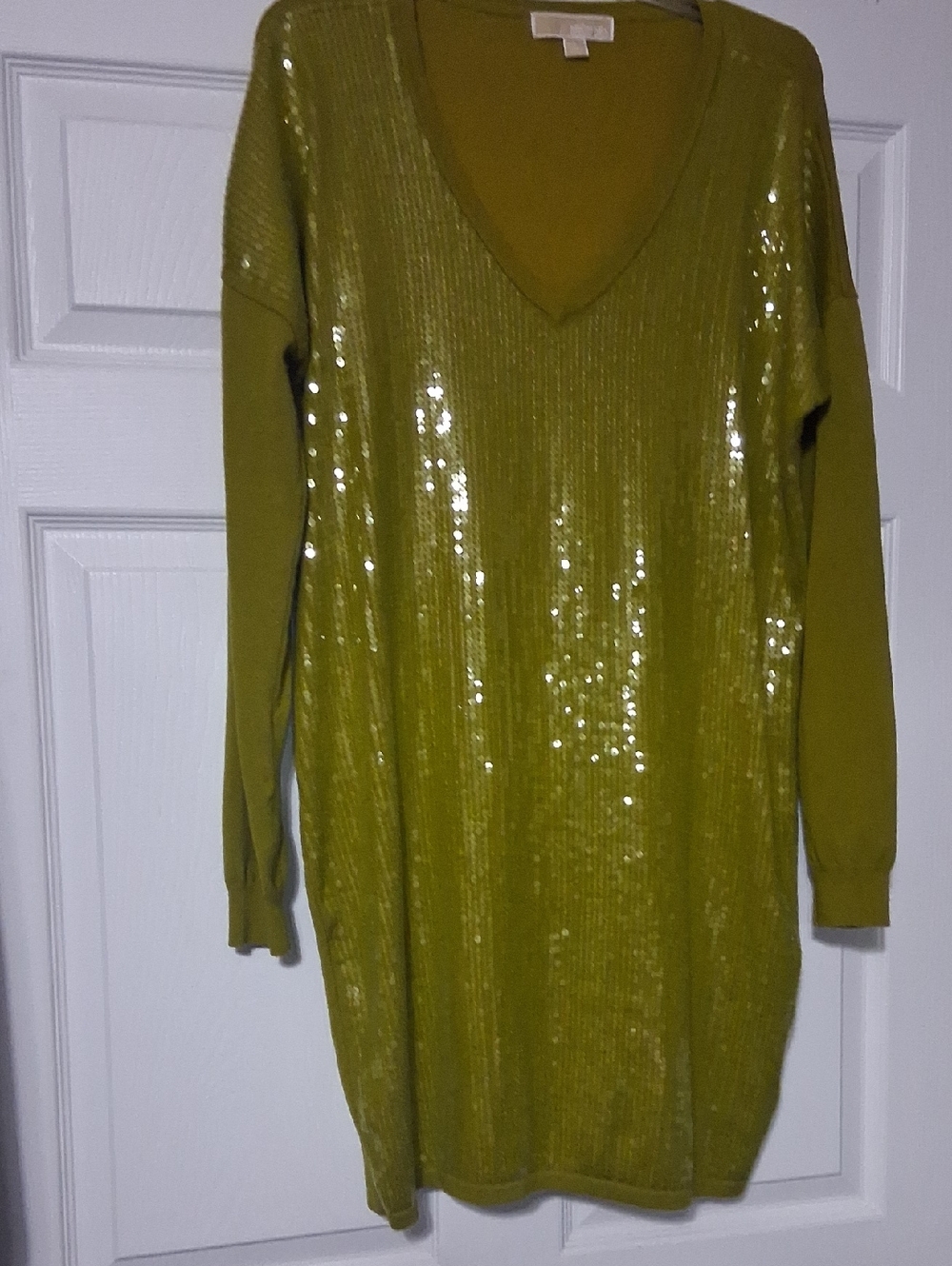 Michael Kors Chartreuse Sequin Sweater Knit Dress SZ L. Sz $42